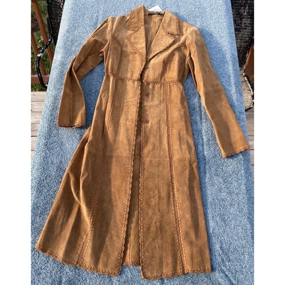 Rampage Jacket Womens Medium Button Leather Long Trench Coat Crochet - Picture 1 of 8